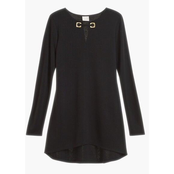 Chico's Black Tunic 2 High Low Long Black Tunic Gold Hardware Large - Picture 4 of 11